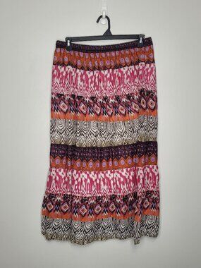 Studio West mixed print pull on boho artsy funky long maxi skirt size xl